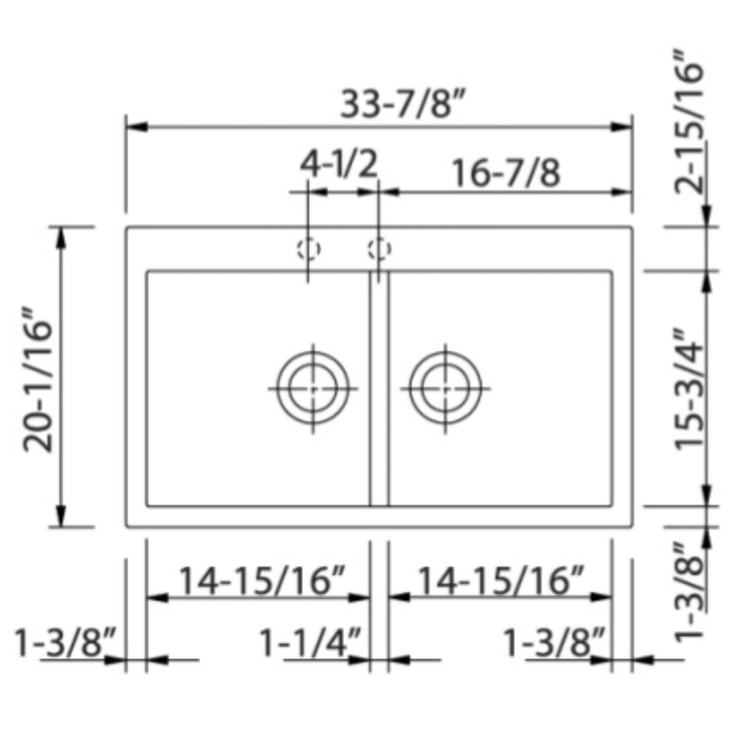 LaToscana Plados 34" x 17" x 8'' Brown Double Bowl Granite Undermount Kitchen Sink