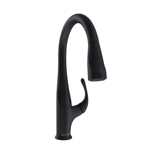 Lulani Kauai Matte Black 1.8 GPM Single Handle 3-Function Pull-Down Spray Head 360 Swivel Spout Faucet With Baseplate