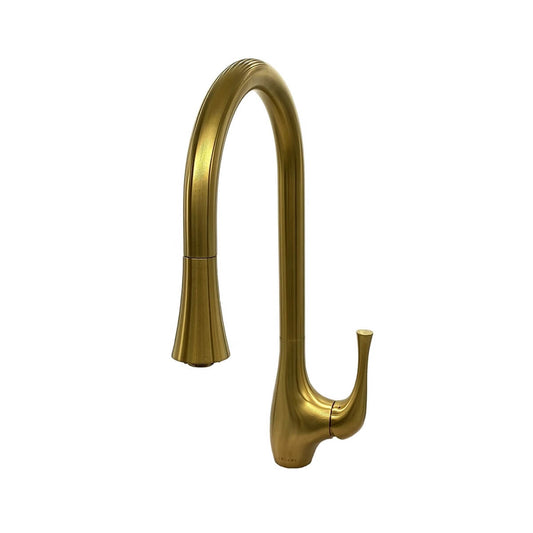 Lulani Yasawa Brushed Gold 1.8 GPM Single Handle 2-Function Pull-Down Spray Head 360 Swivel Spout Faucet With Baseplate