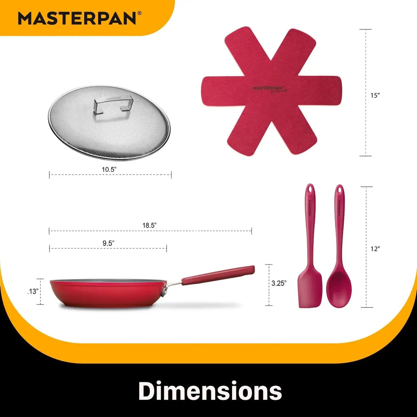 MASTERPAN Chef's Series 10” Beet Stovetop Oven Fry Pan & Skillet With Heat-in Steam-Out Lid, Healthy Ceramic Non-stick Aluminum With Stainless Steel Chef’s Handle, Bonus 2 Utensils and Felt Pan Protector