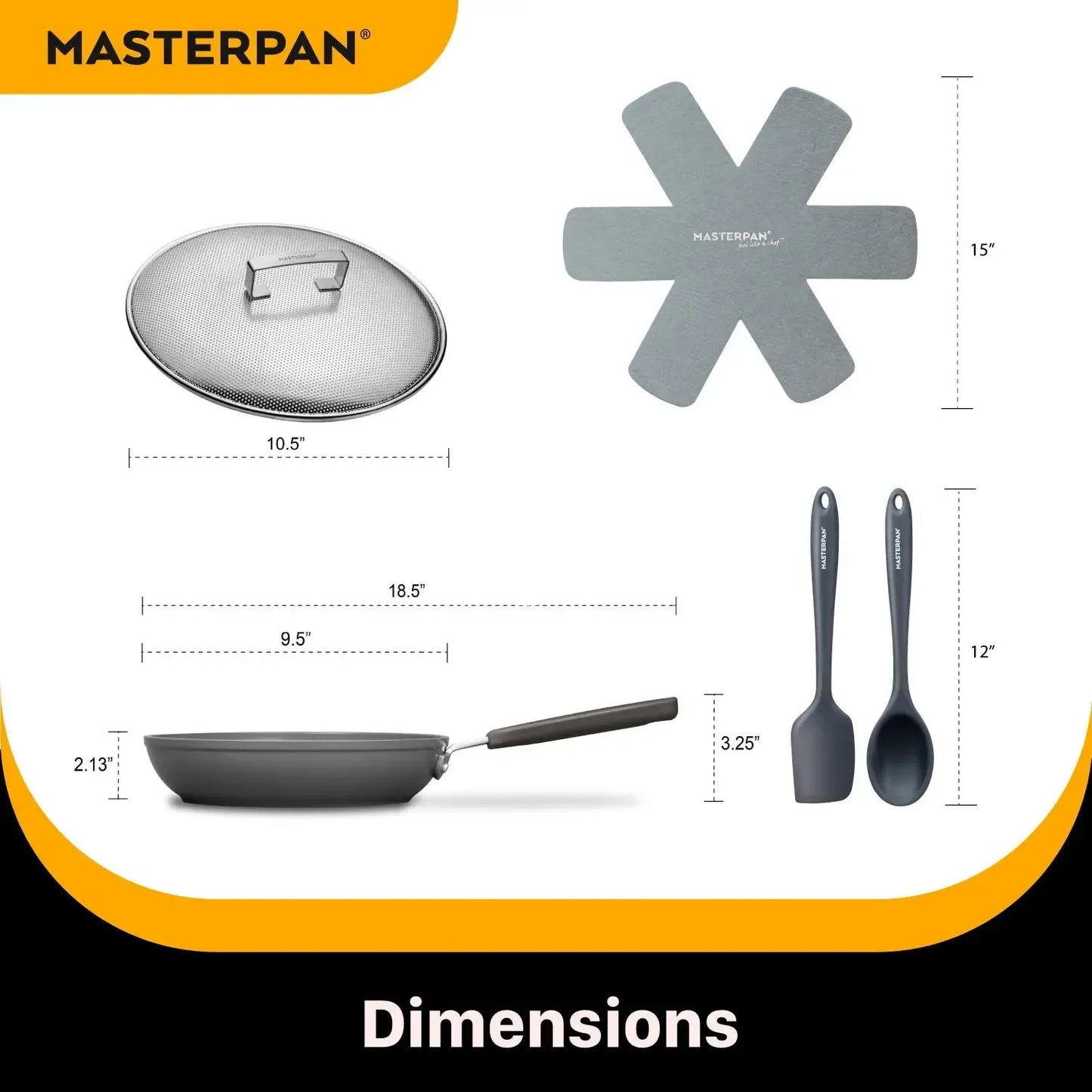 MASTERPAN Chef's Series 10” Classic Gray Stovetop Oven Fry Pan and Skillet With Heat-in Steam-Out Lid, Healthy Ceramic Non-stick Aluminum With Stainless Steel Chef’s Handle, Bonus 2 Utensils and Felt Pan Protector