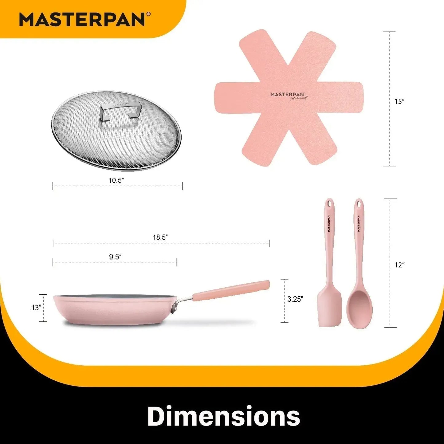 MASTERPAN Chef's Series 10” Clay Stovetop Oven Fry Pan & Skillet With Heat-in Steam-Out Lid, Healthy Ceramic Non-stick Aluminium With Stainless Steel Chef’s Handle, 2 Utensils and Felt Pan Protector