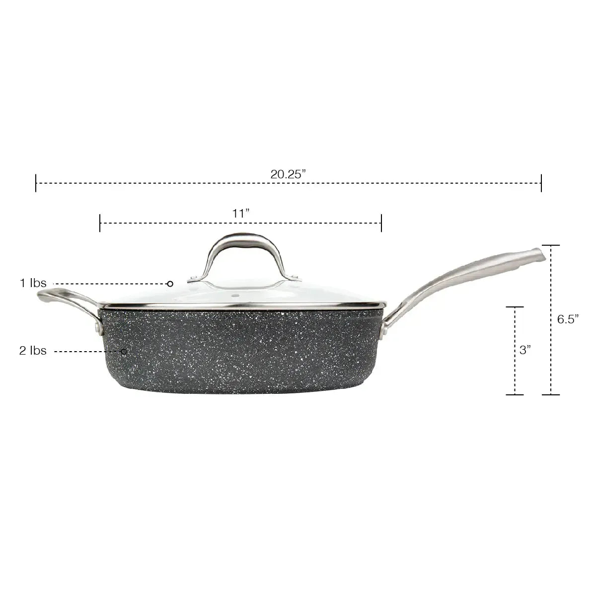 MASTERPAN Premium Series 11” 5 QT. Saute Pan With Glass Lid Non-stick Cast Aluminum Granite Look Finish