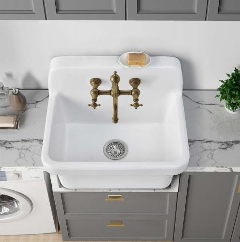 MONOPY Ceramic Farm Style White Utility Sink