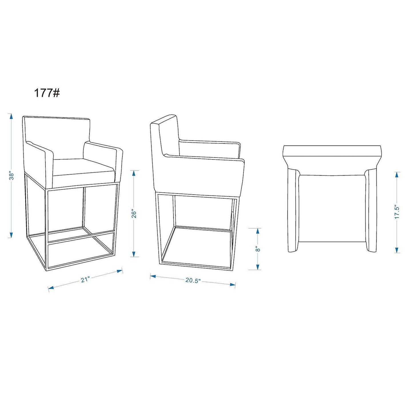 Manhattan Comfort Ambassador 38"H Gray & Black Metal Counter Height Bar Stool