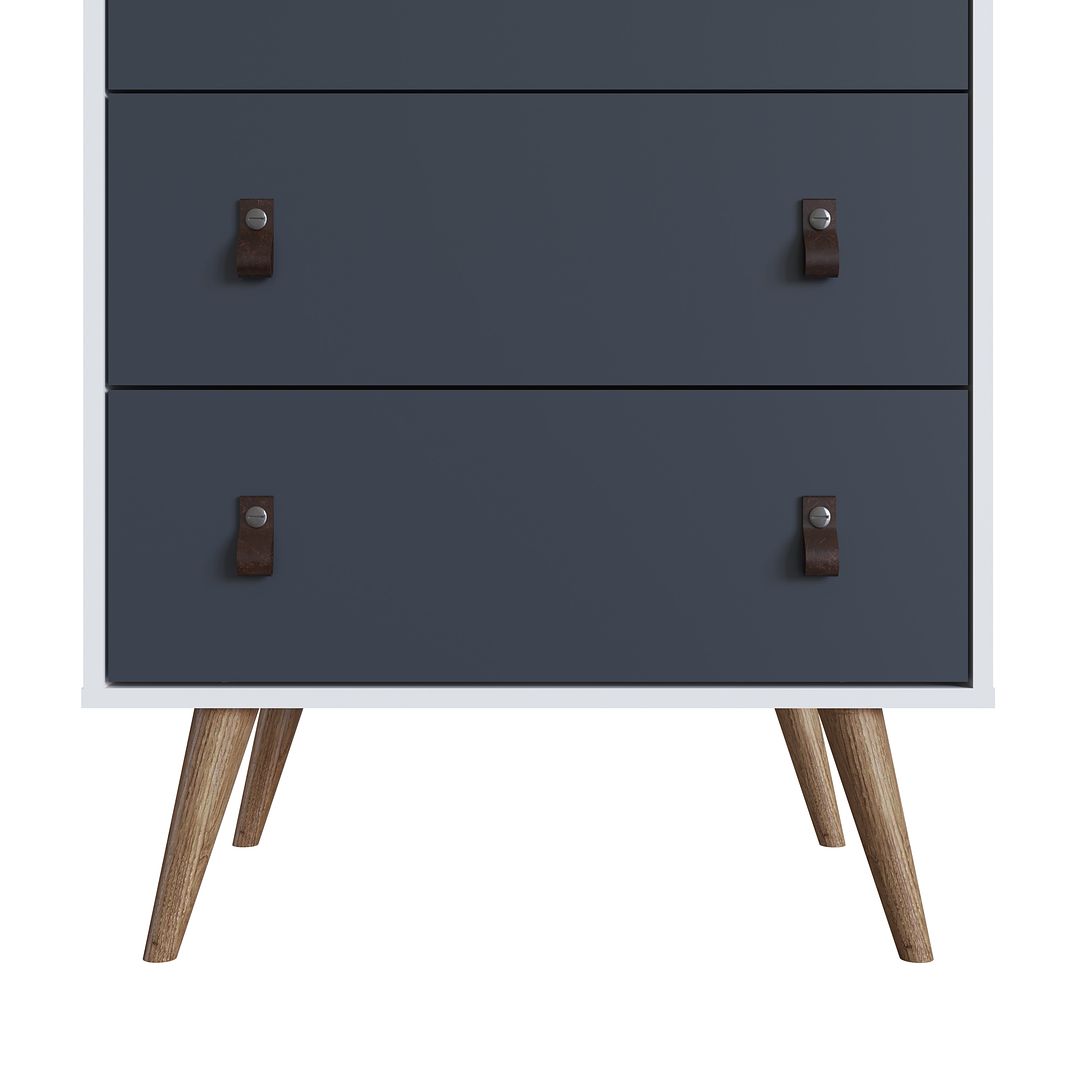 Manhattan Comfort Amber Tall Dresser With Faux Leather Handles In White & Blue