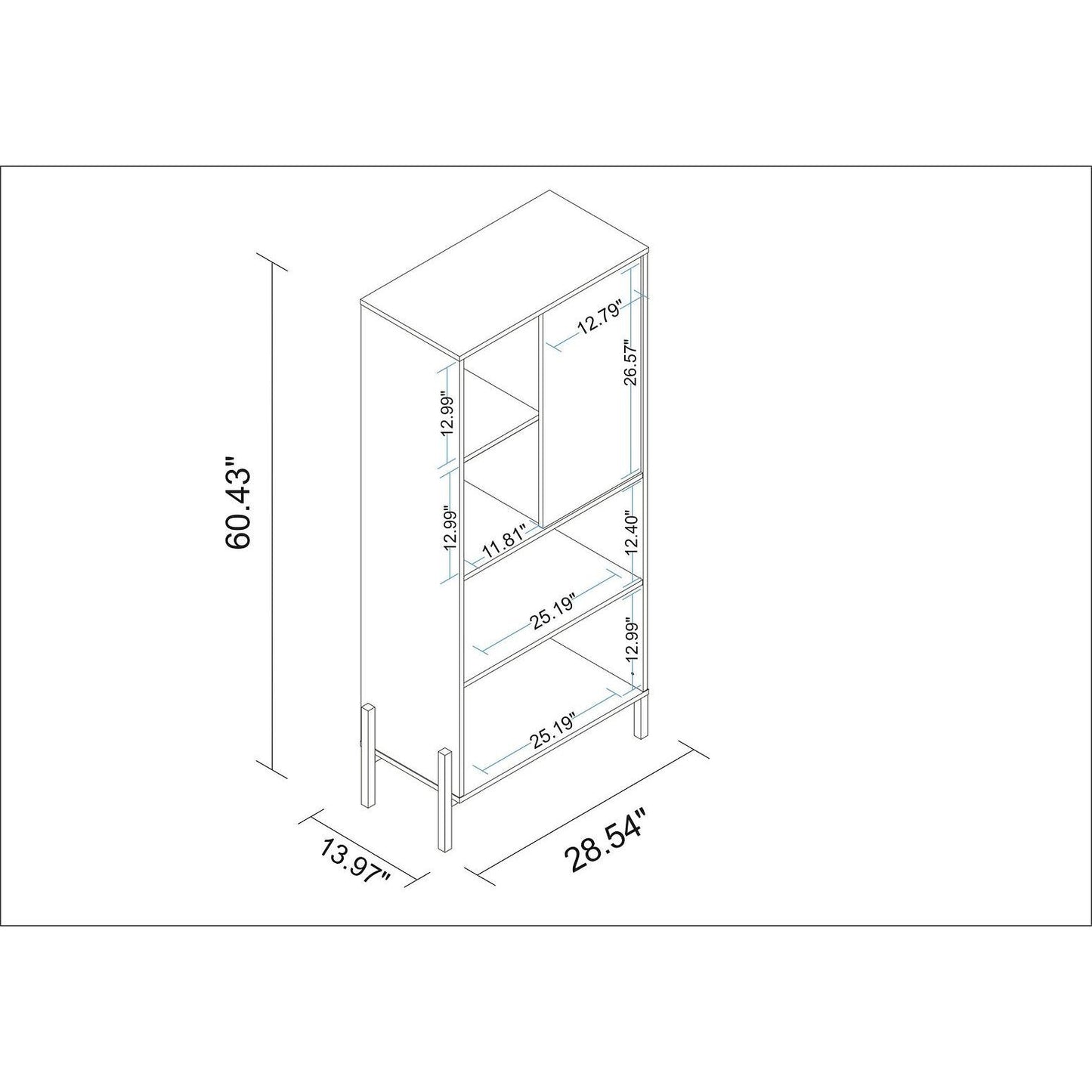 Manhattan Comfort Bowery Bookcase With 5 Shelves In White & Oak