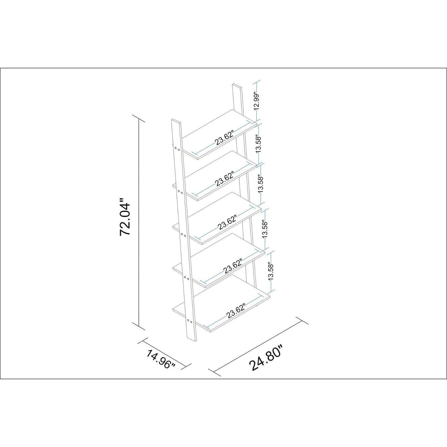 Manhattan Comfort Cooper 5-Shelf Floating Ladder Bookcase Cabinet In White