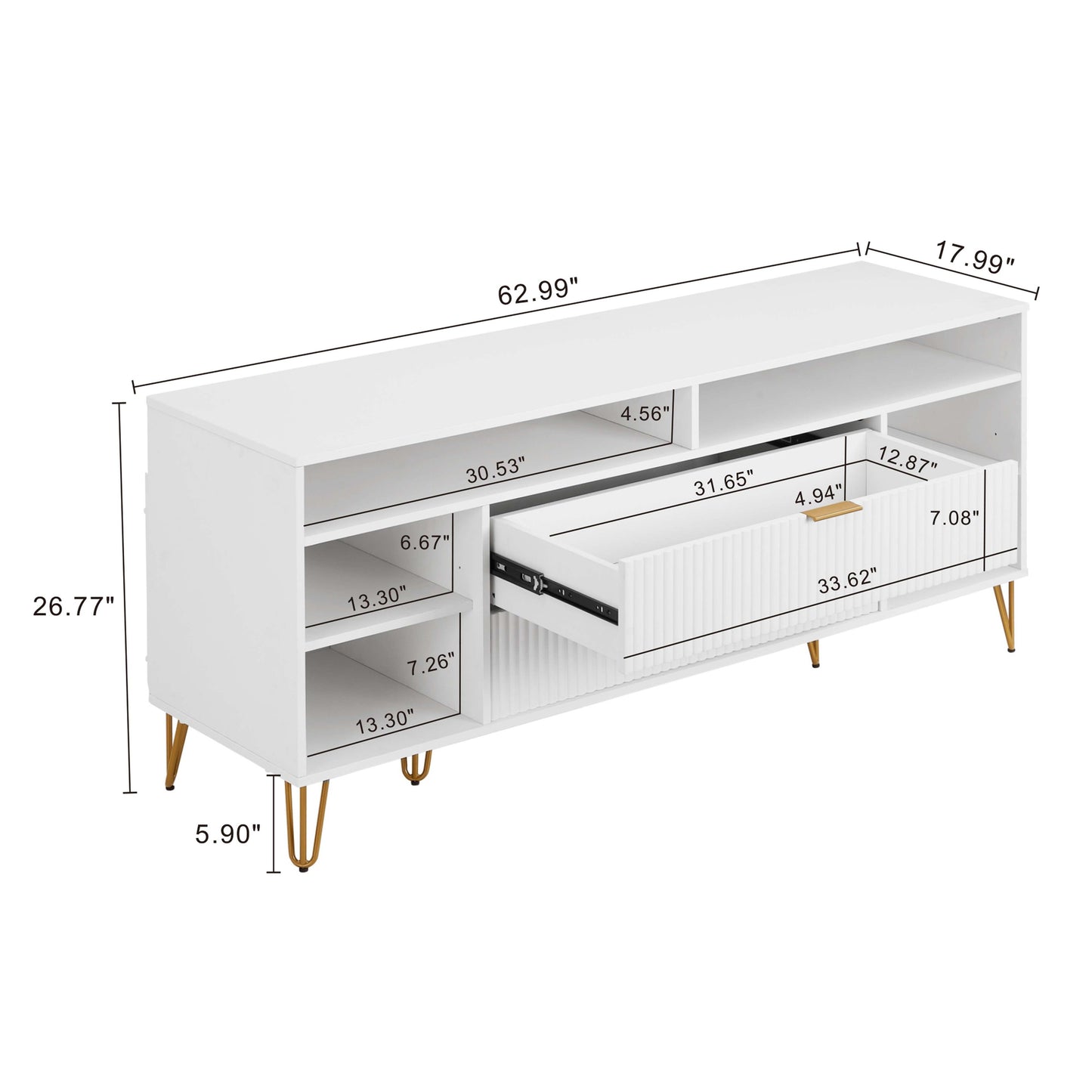 Manhattan Comfort DUMBO 63" White Mid-Century Modern TV Stand With 6 Shelves & 2 Drawers