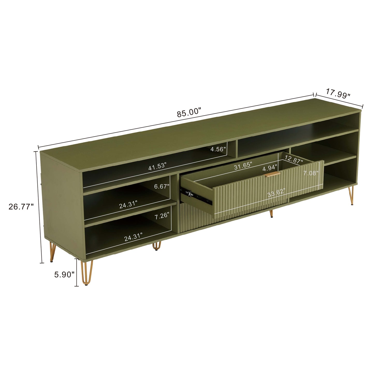 Manhattan Comfort DUMBO 85" Olive Green Mid-Century Modern TV Stand With 6 Shelves And 2 Drawers