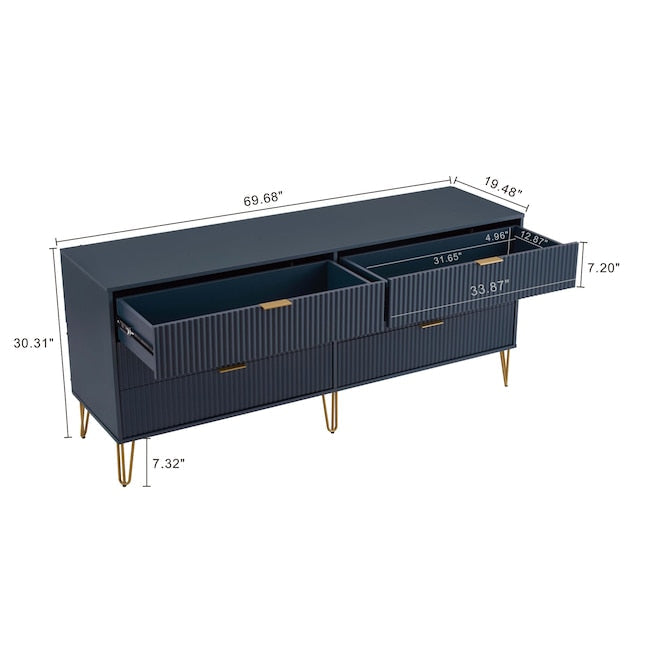 Manhattan Comfort DUMBO Midnight Blue Modern 6-Drawer Double Low Dresser