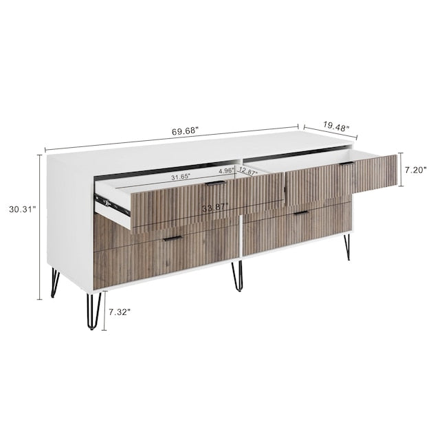 Manhattan Comfort DUMBO White And Grey Modern 6-Drawer Double Low Dresser