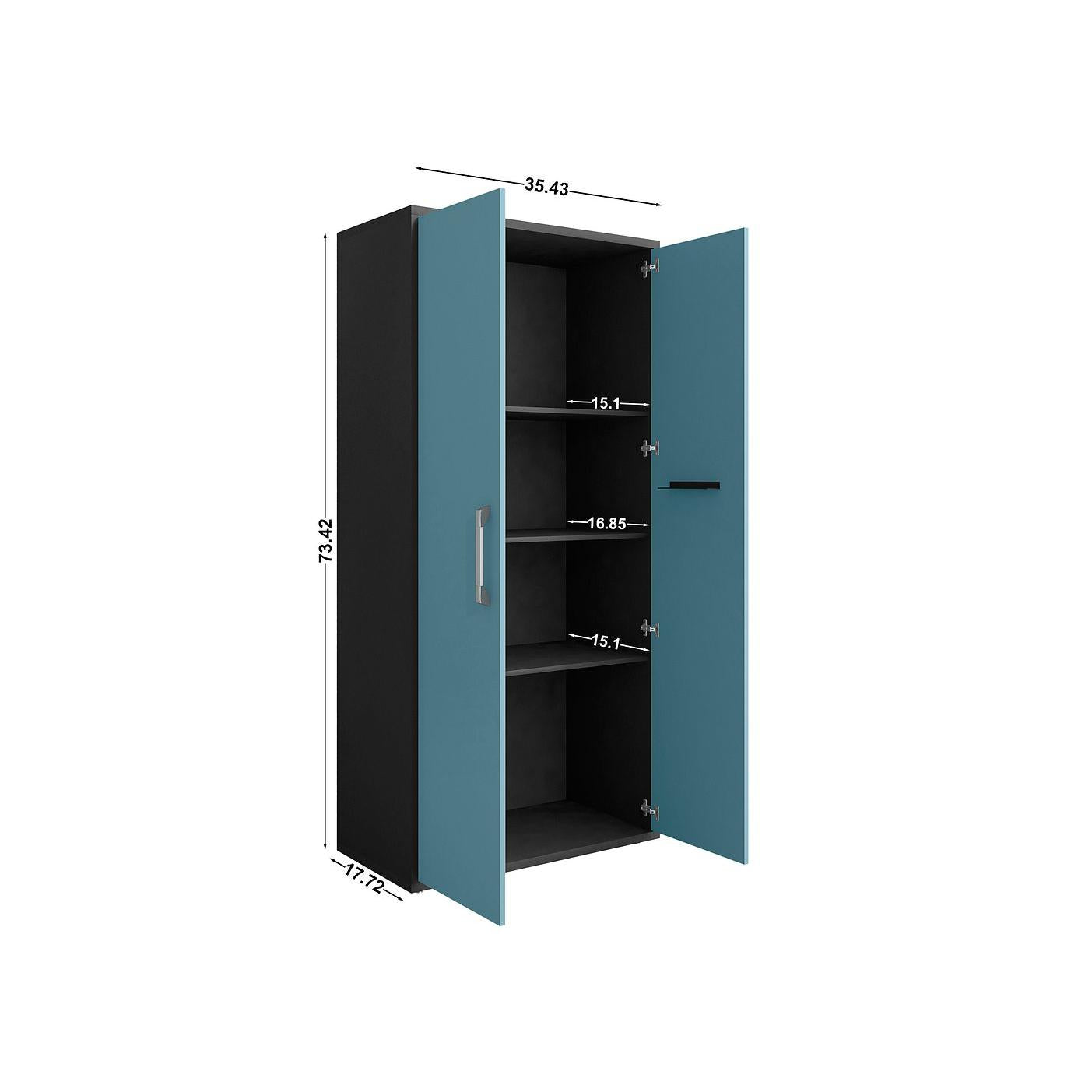 Manhattan Comfort Eiffel 35" Storage Cabinet With 4 Adjustable Shelves In Gloss Blue