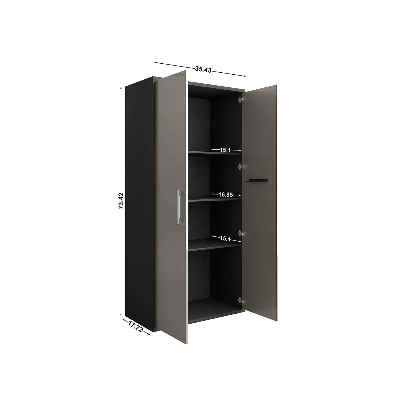 Manhattan Comfort Eiffel 35" Storage Cabinet With 4 Adjustable Shelves In Gloss Gray