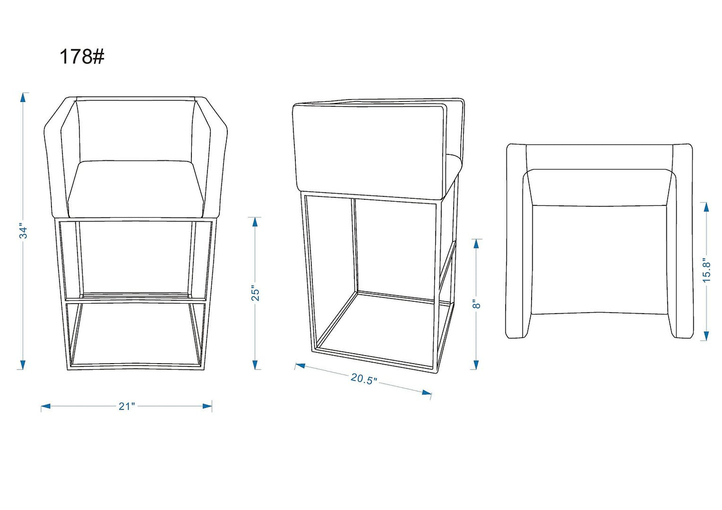 Manhattan Comfort Embassy 34"H Gray & Black Metal Counter Height Bar Stool
