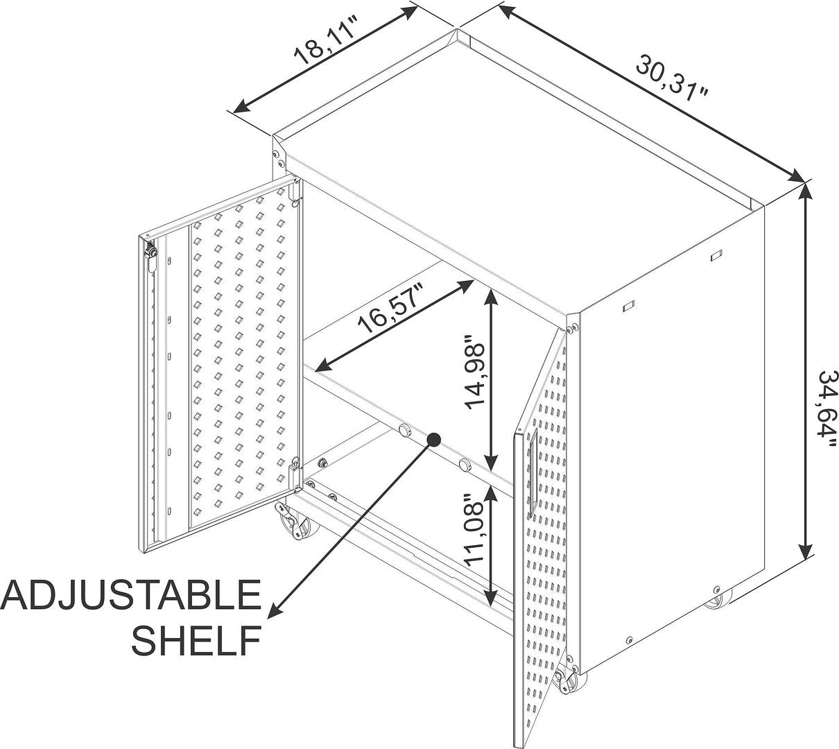 Manhattan Comfort Fortress Textured Metal 32" Garage Mobile Cabinet With 2 Adjustable Shelves In White