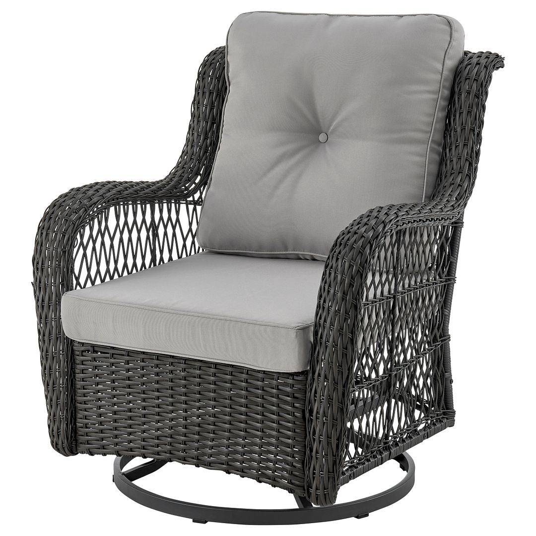 Manhattan Comfort Fruttuo Swivel Steel Rattan 3-Piece Patio Conversation Set With Cushions In Gray