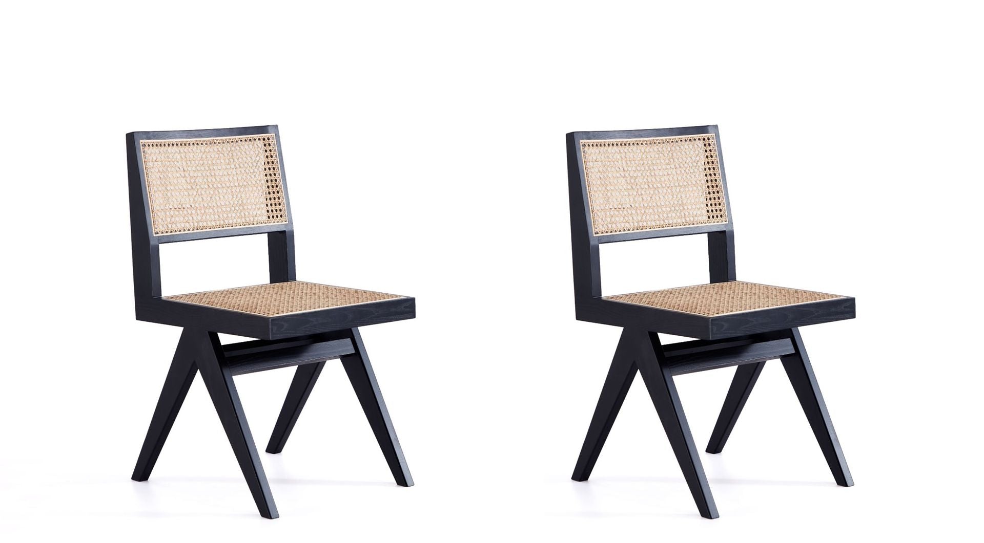 Black and discount cane dining chairs