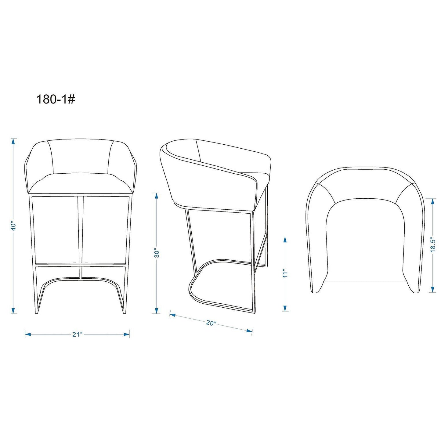 Manhattan Comfort Louvre 40"H Gray & Black Stainless Steel Barstool