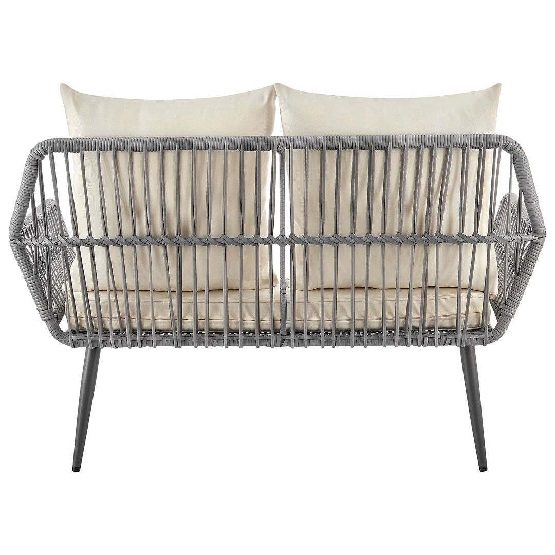 Manhattan Comfort Portofino Rope Wicker 4-Piece Patio Conversation Set With Cushions In Cream