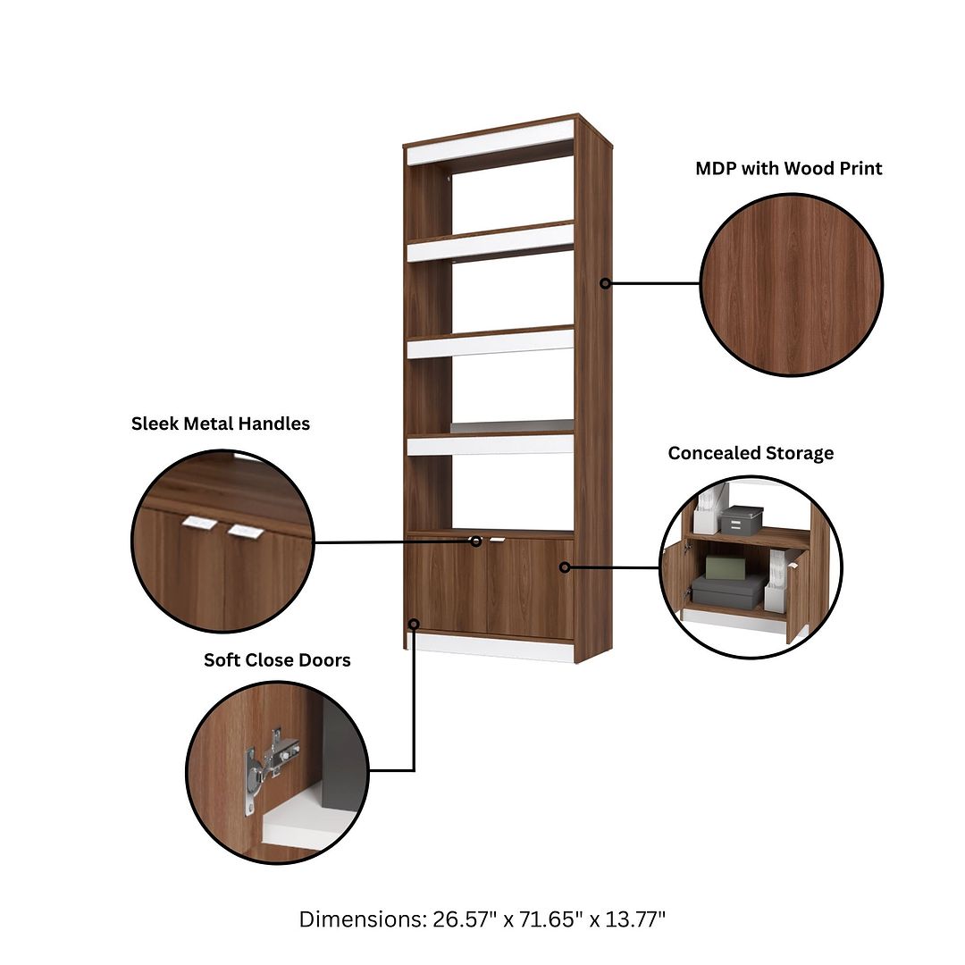 Manhattan Comfort Ratzer Brown & White Bookcase Cabinet With 5 Shelves