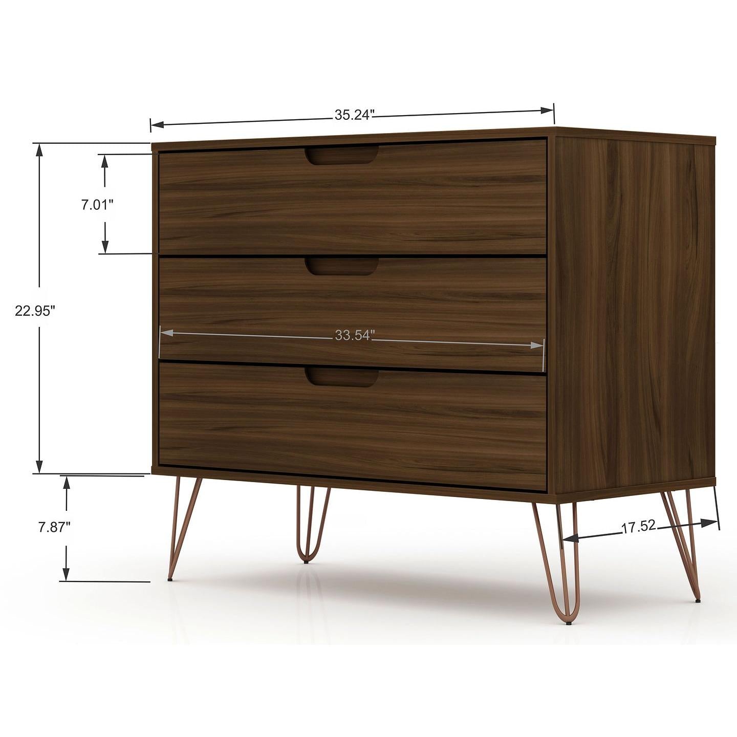 Manhattan Comfort Rockefeller 3-Drawer Brown Dressers In A Set Of 2