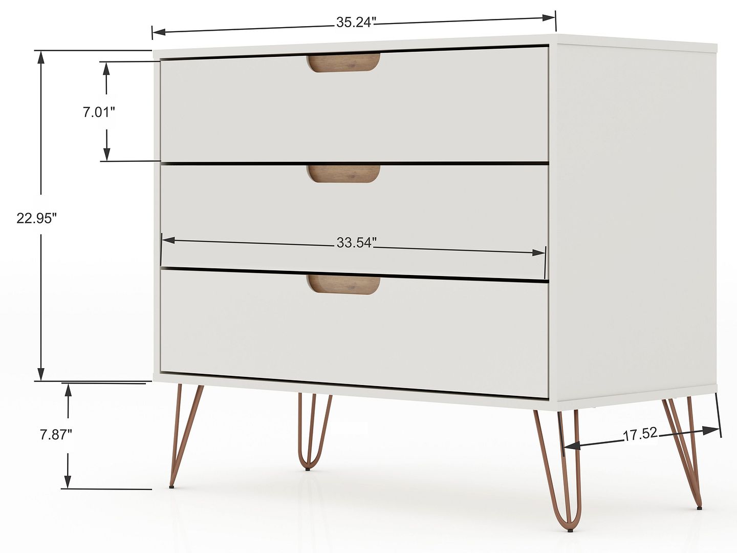 Manhattan Comfort Rockefeller Dresser Cabinet With 3-Drawers In Off White & Nature