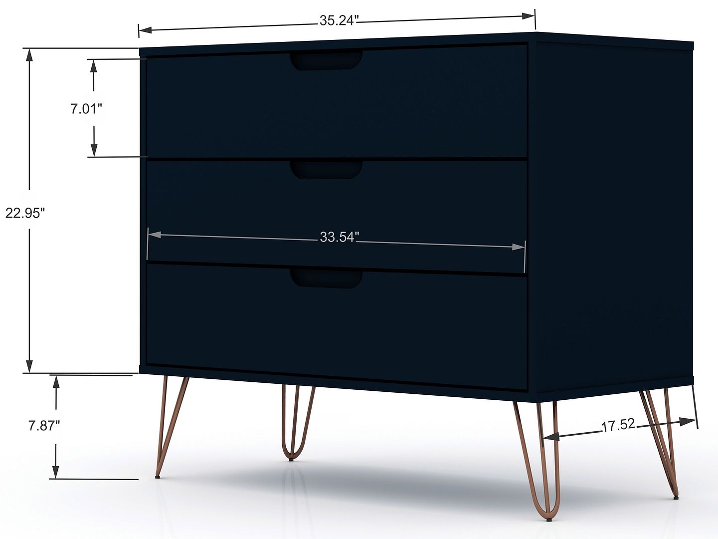Manhattan Comfort Rockefeller Dresser Cabinet With 3-Drawers In Tatiana Midnight Blue