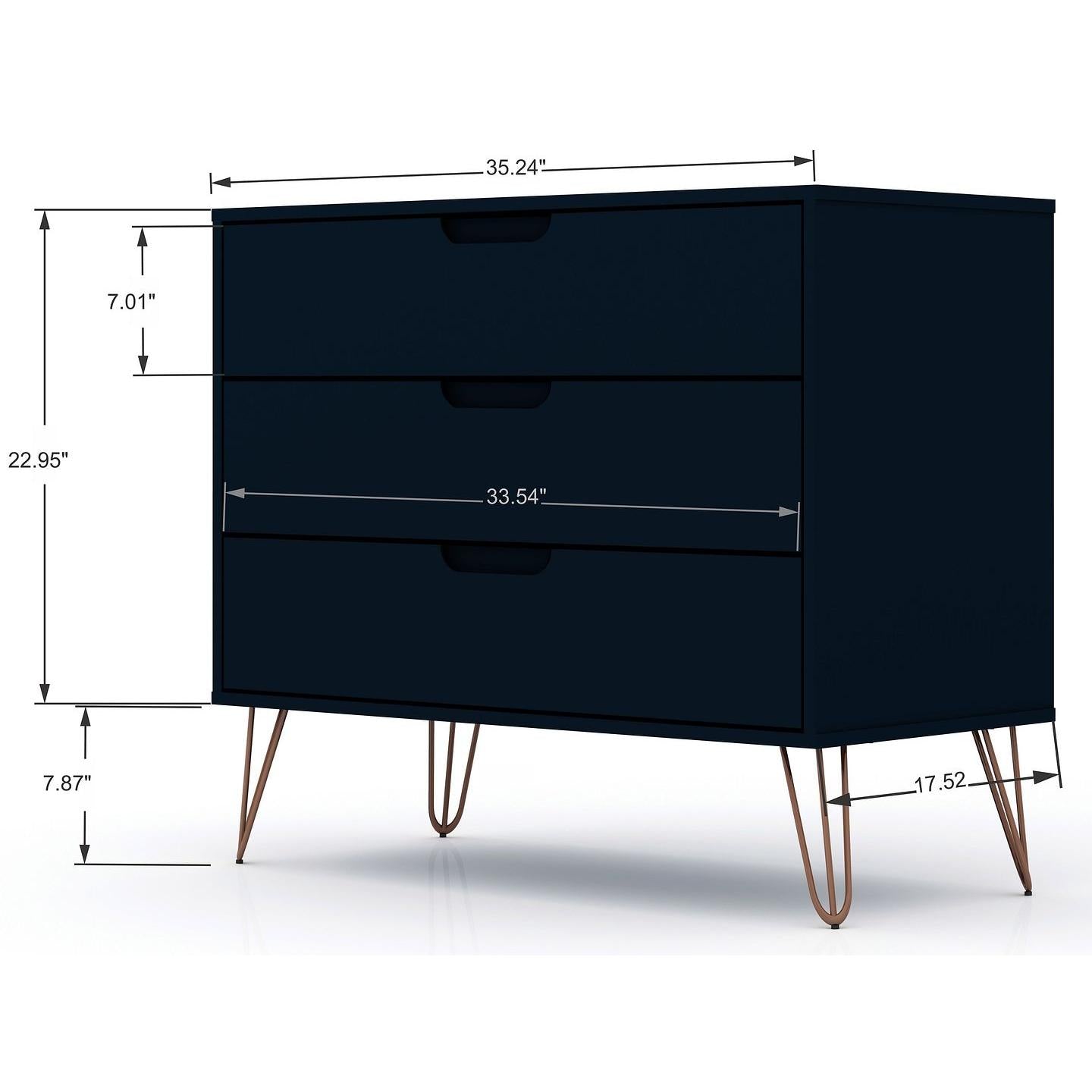 Manhattan Comfort Rockefeller Dresser Cabinet With 3-Drawers In Tatiana Midnight Blue