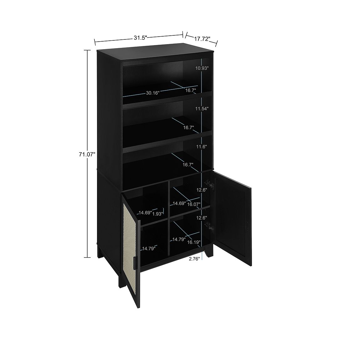 Manhattan Comfort Sheridan 31" 2-Piece Modern Cane Cabinet With Adjustable Shelves in Black