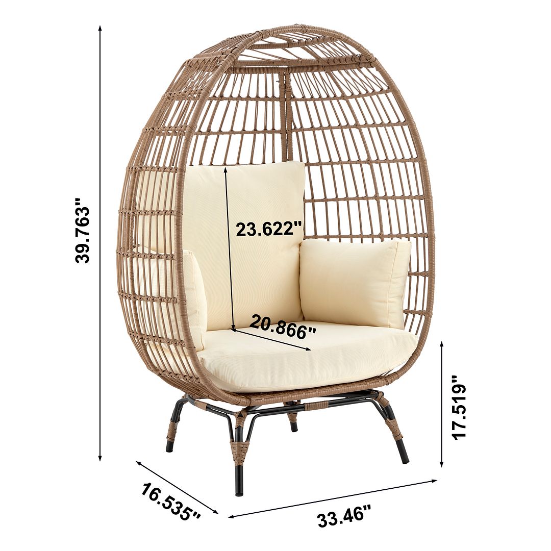 Manhattan Comfort Spezia Freestanding Steel and Rattan Outdoor Egg Chair With Cushions In Cream