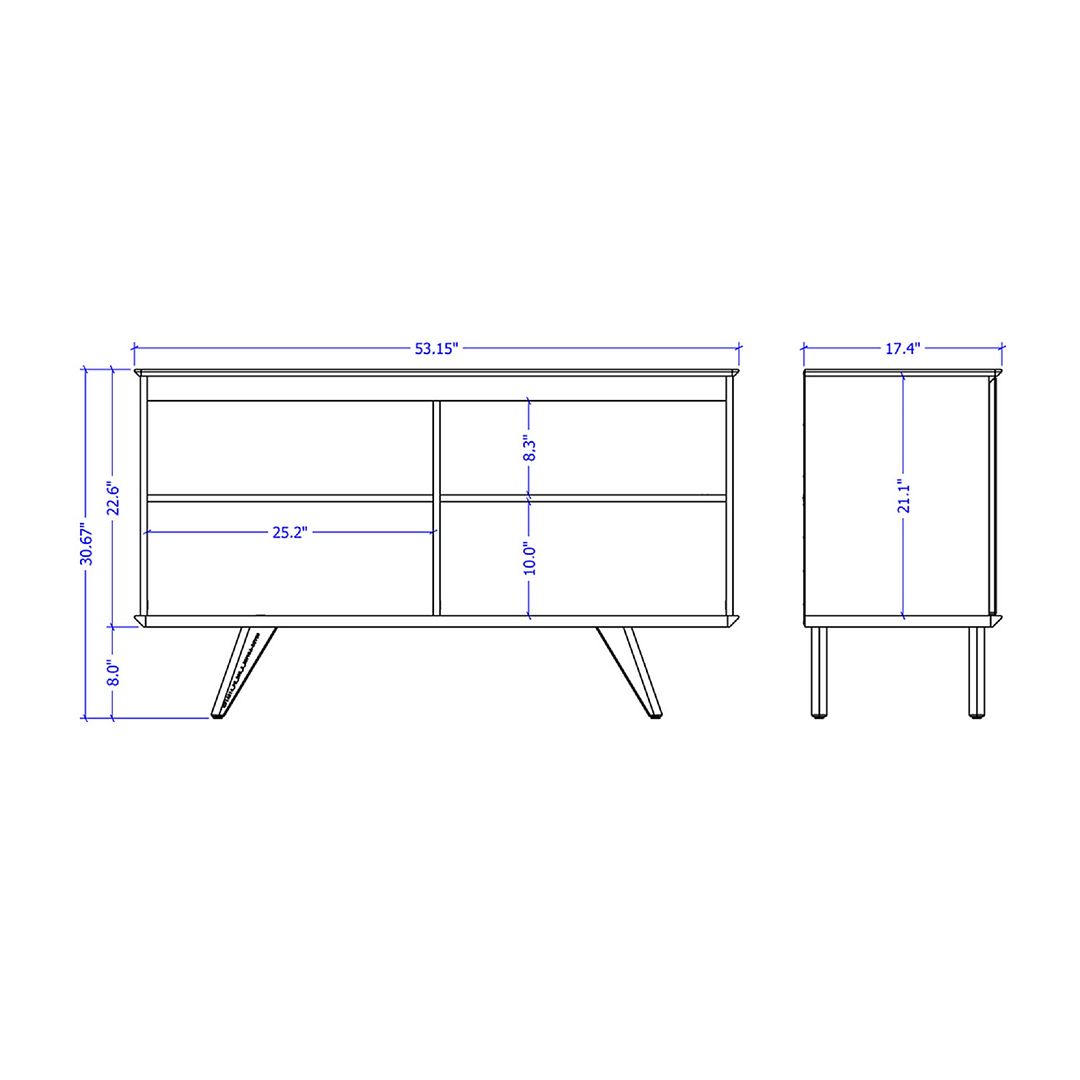 Manhattan Comfort Tudor 53" Sideboard With 4 Shelves In White Matte & Maple Cream