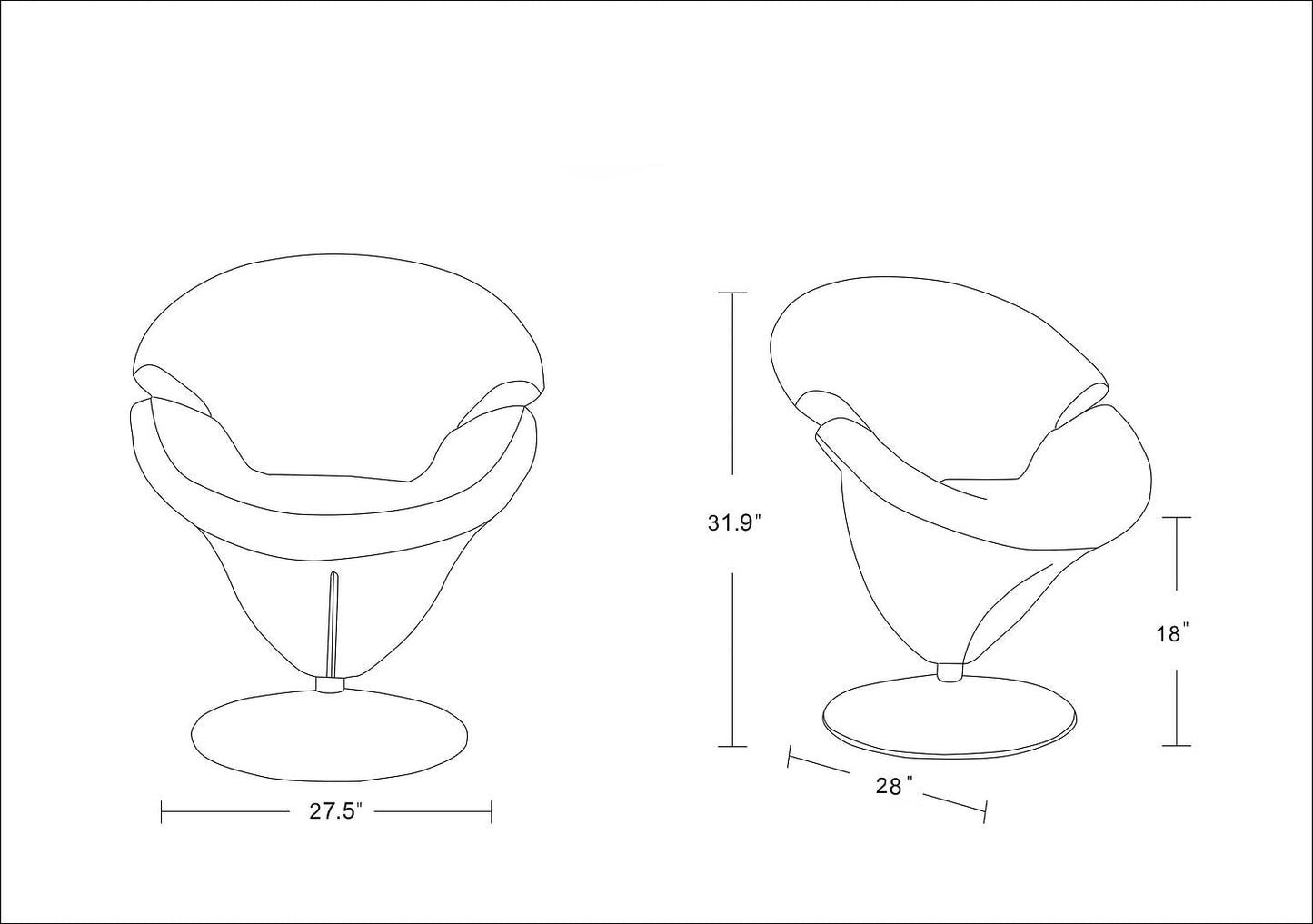 Manhattan Comfort Tulip Swivel 5-Piece Accent Chairs In Multi Color White, Orange, Yellow, Green & Red