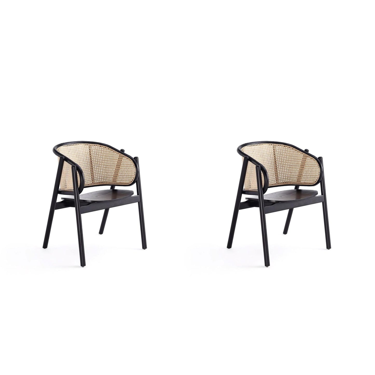 Manhattan Comfort Versailles Black & Natural Cane Armchair In A Set Of 2