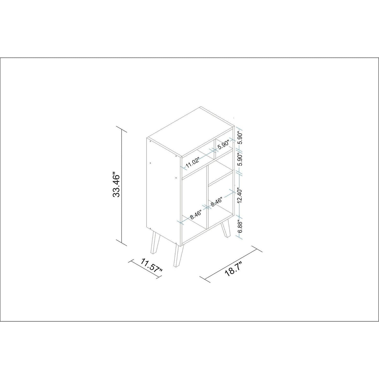 Manhattan Comfort Warren Low Bookcase Cabinet 3.0 With 5 Shelves In White & Black Feet