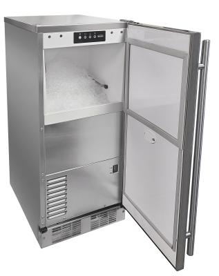 Marvel 15" Outdoor Nugget Ice Machine With Pump, Stainless Steel, Solid Door, and Reversible Door