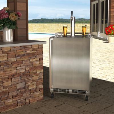 Marvel 24" Mobile Outdoor Dispenser With Twin Beer & Beverage Tap, Stainless Steel Door, Lock, and Reversible Door