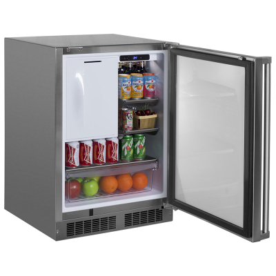 Marvel 24" Outdoor Refrigerator Freezer with Crescent Ice Maker With Stainless Steel, Solid Door, Lock, and Reversible Door