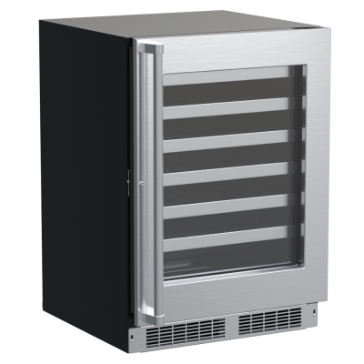 Marvel 24" Single Zone Wine Refrigerator With Stainless Steel, Glass Door, Lock, and Reversible Door