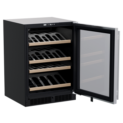 Marvel 24" Single Zone Wine Refrigerator With Stainless Steel, Glass Door, and Reversible Door w/(3) Gallery Display Racks