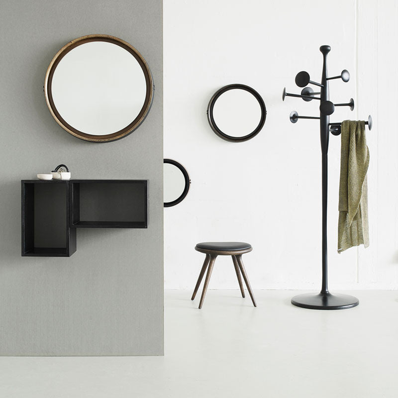 Mater 19" Low Stool, Dark-Stained Solid FSC-Certified Oak With Black Leather Seat by Space Copenhagen