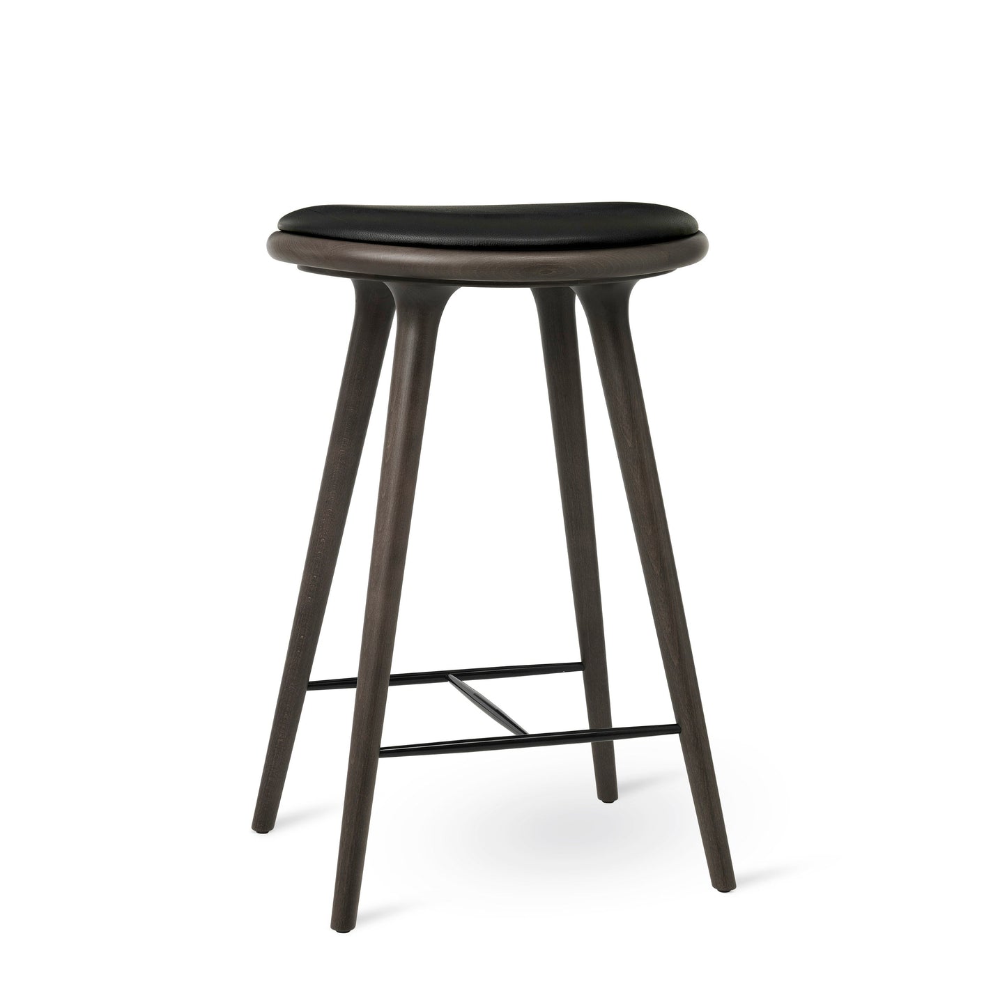 Mater 27" High Stool, Sirka Gray-Stained Solid FSC-Certified Beech With Black Leather Seat by Space Copenhagen