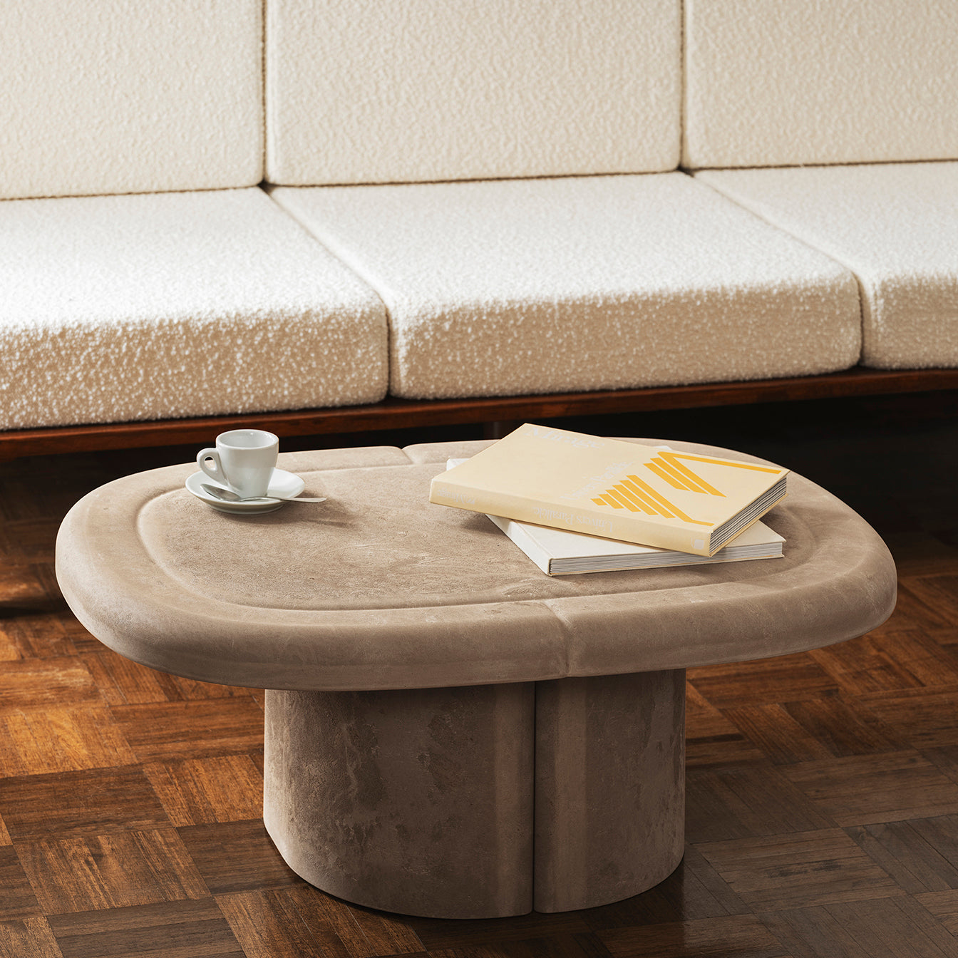 Mater Alder Oval Lounge Table in Sand Biodegradable Plastic and Coffee Waste