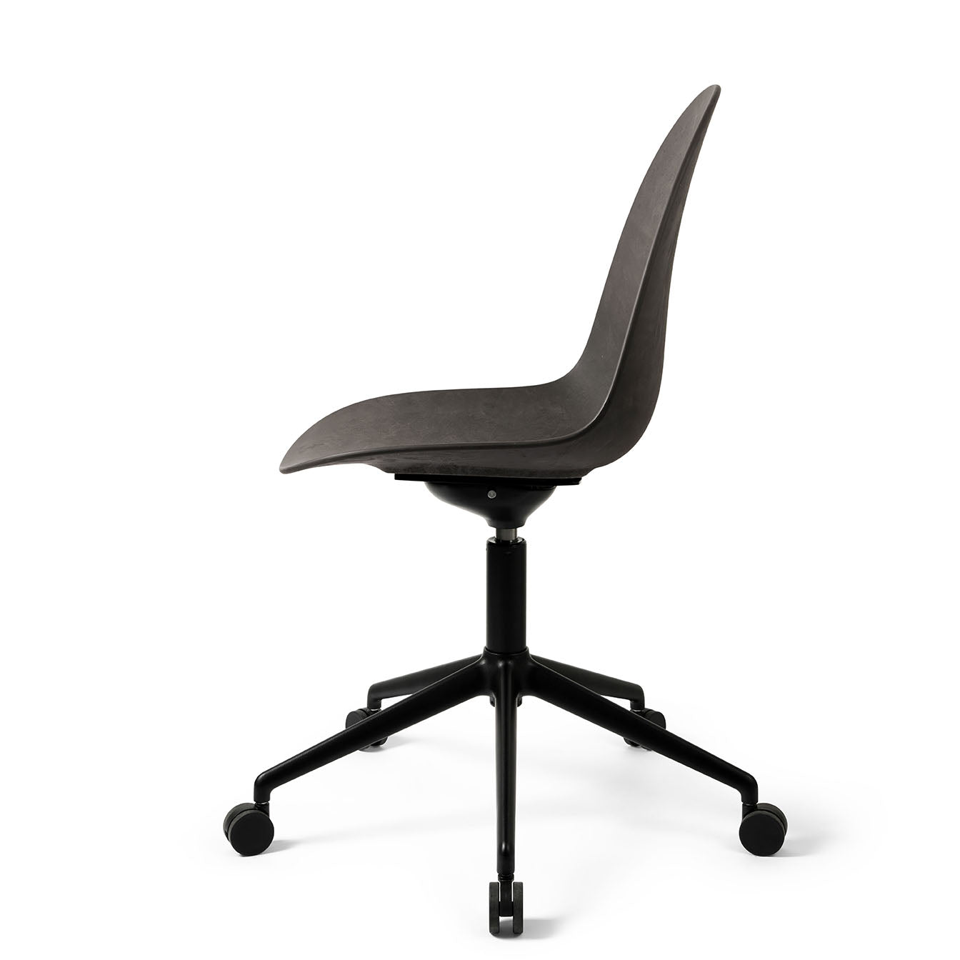 Mater Eternity Swivel Chair With Castors, Coffee Waste Black Seat With Black Base by Space Copenhagen, Made From Post-Consumer E-Waste & Coffee Shell Waste