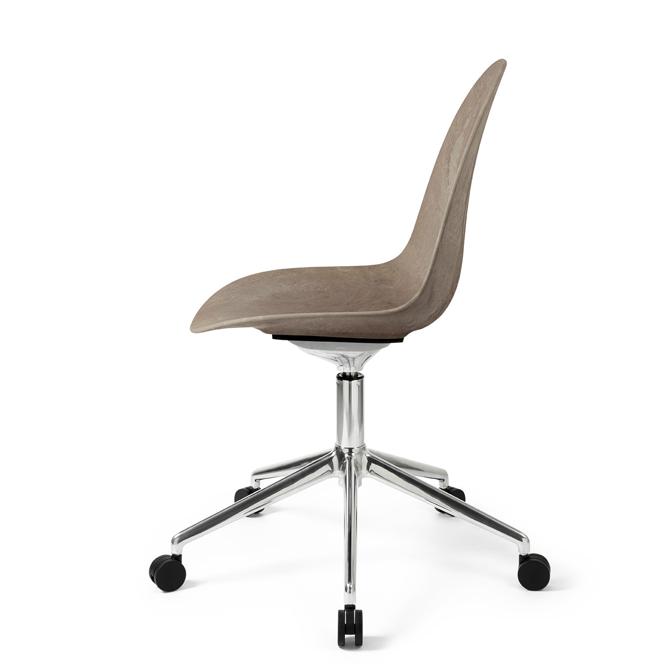 Mater Eternity Swivel Chair With Polished Base and Castors, Coffee Waste Light Seat by Space Copenhagen, Made From Post-Consumer E-Waste & Coffee Shell Waste