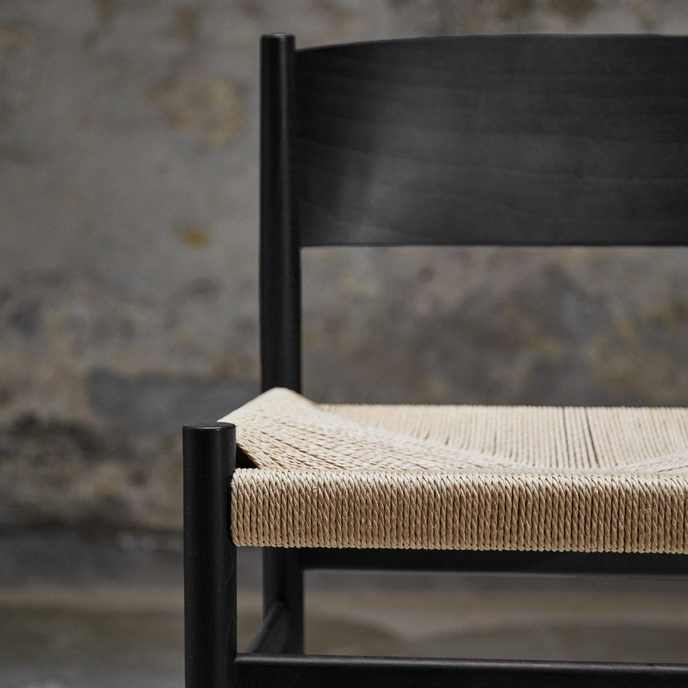 Mater Nestor Armchair in Black Stained Beech With Natural Paper Cord Seat