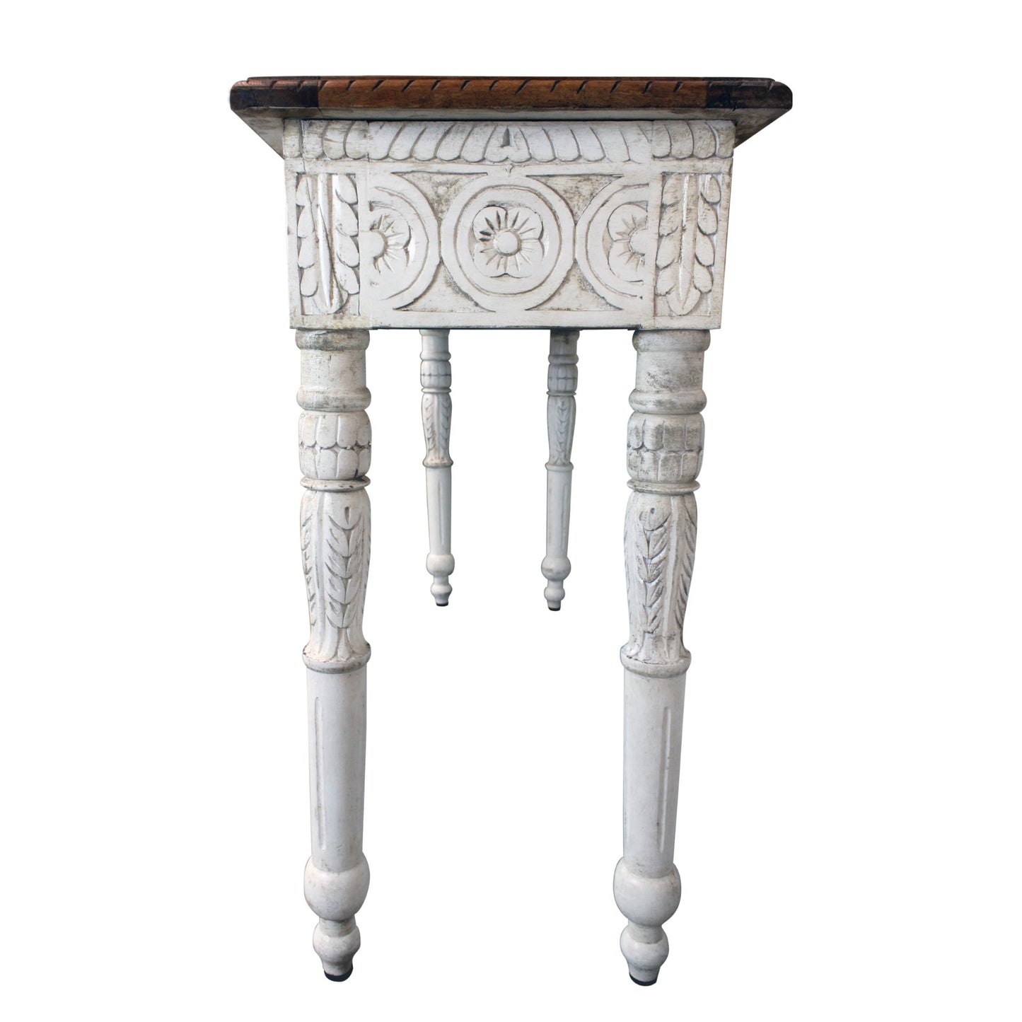 Meva Bay 48" Natural/White Hand-Carved Mango Wood Console Table