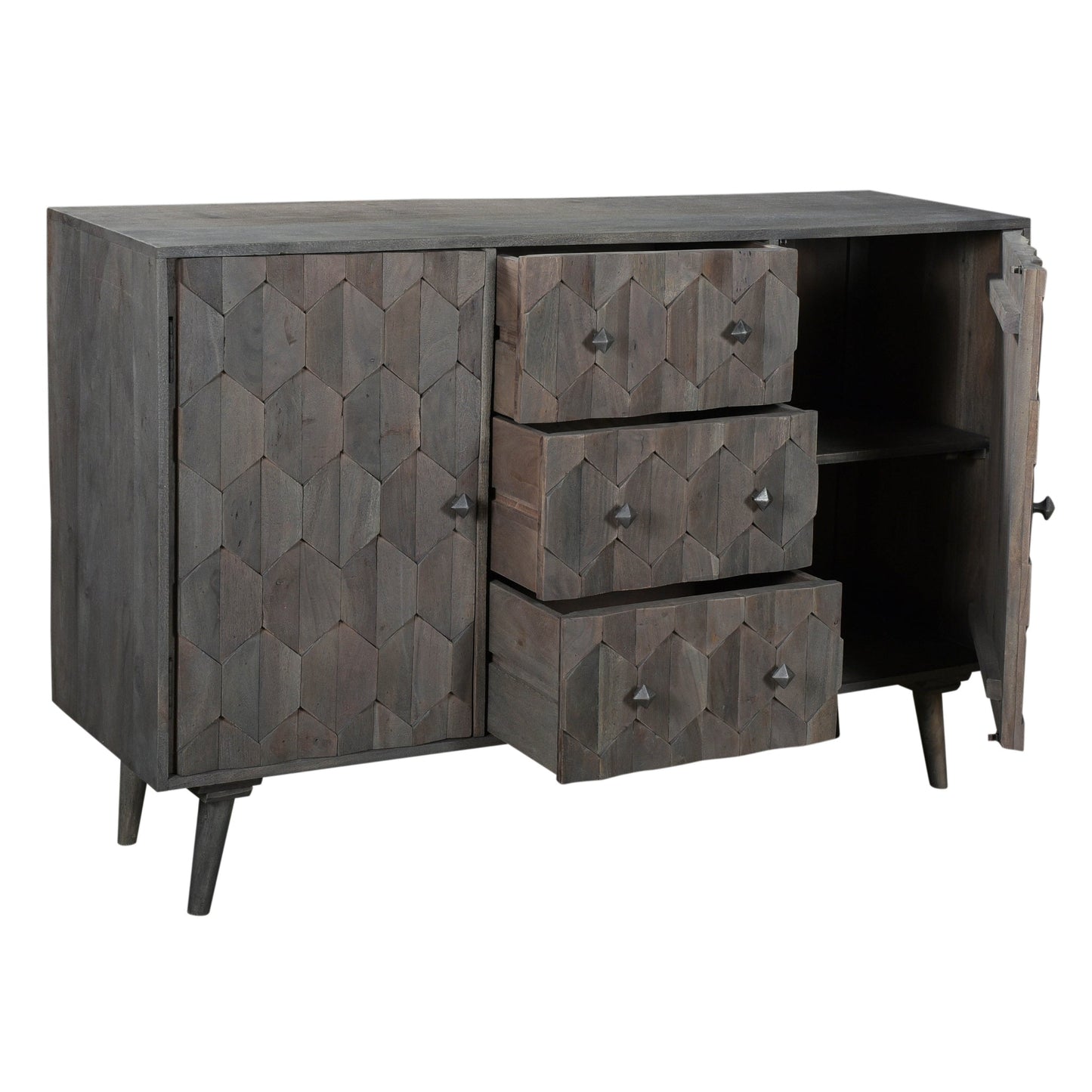 Meva Onyx 55" 2-Door 3-Drawer Dark Gray Wash Sideboard