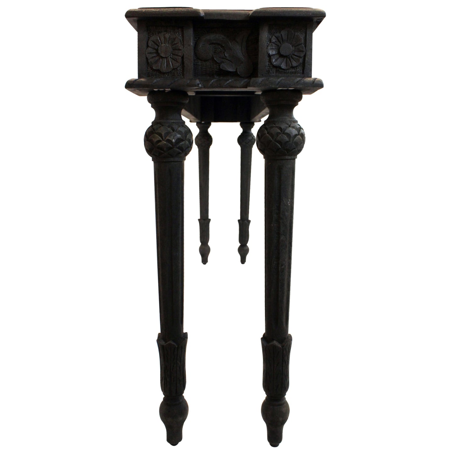 Meva Tigard 54" Gray Antique Console Table With Handcarved Detailing