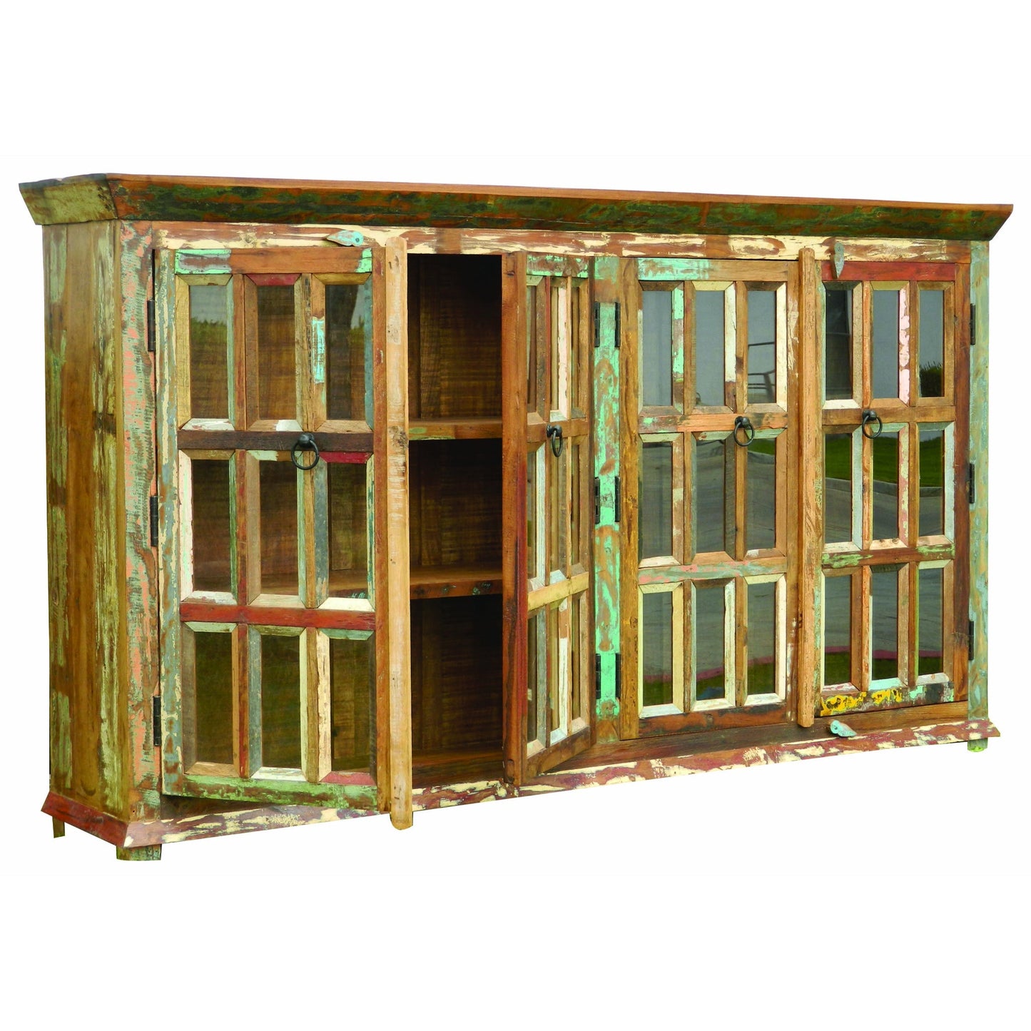 Meva Trinidad 72" 4-Door Brown/Multi Recycled Solid Multi-colored Mango Wood Buffet
